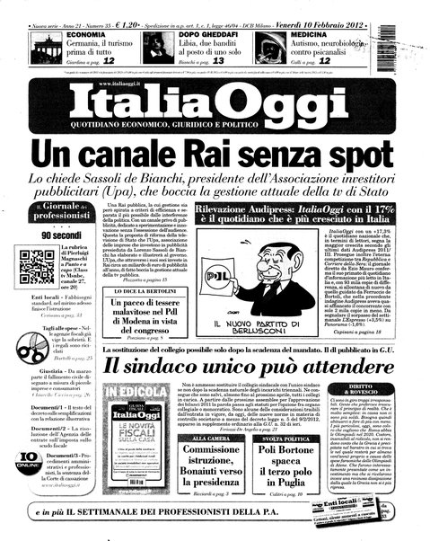 Italia oggi : quotidiano di economia finanza e politica